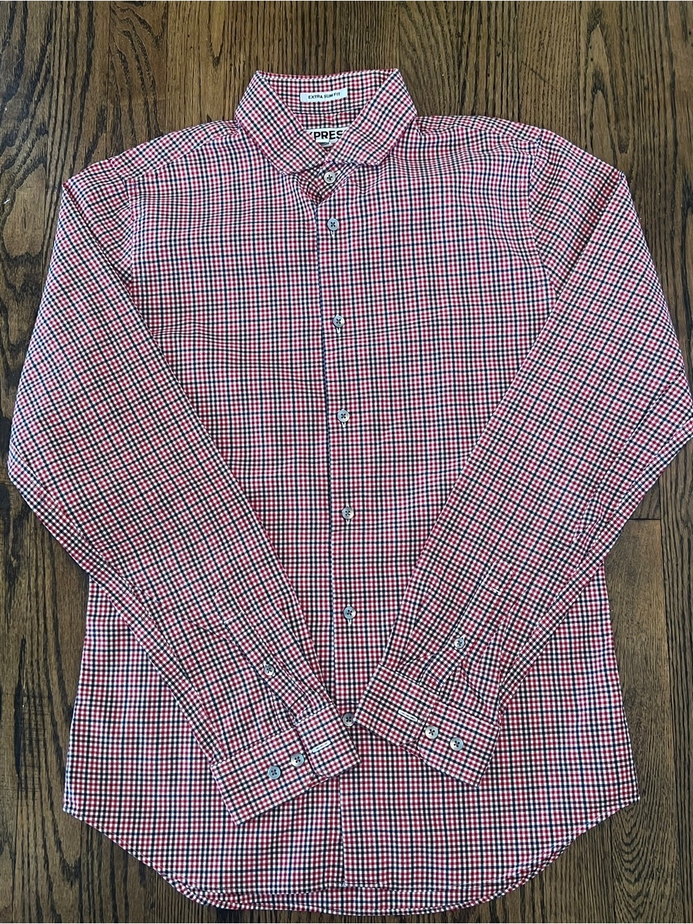 Express Red and Blue Checked Dress Shirt